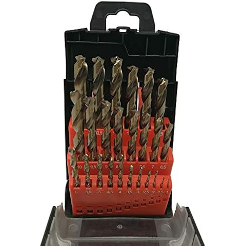 HSS-CO M35 25-Piece Precision Metal Drill Bit Set 1-13 mm > 0.5 mm Increasing with Turbo Tip Grinding Self-Centring for Stainless Steel Cover