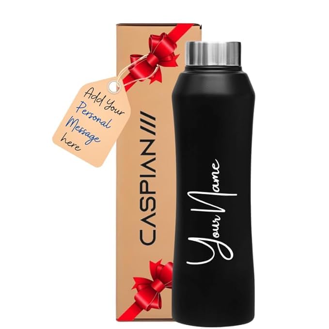 Image of CASPIAN / / / Vibe Customised Stainless Steel Water Bottle 1L, Religious Symbol Print with Name - Spiritual Personalised Bottle for Temple, Office, Yoga & Corporate Gifting (Black)