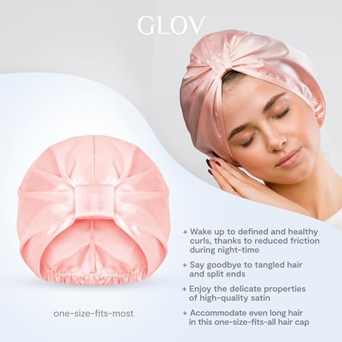Glov Satin Bonnet Satin Skull Cap for Sleeping Anti-frizz Hair Protection Luxurious Silk Sleep Cap for Curly Hair Tangle-free Comfort One Size Fits All Pink - Image 2