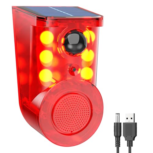 Image of Solar Motion Sensor Alarm Device - Waterproof, Multi-Mode, Wide-Angle Sensing, 129dB Alarm & Strobe Lights for Indoor & Outdoor Security
