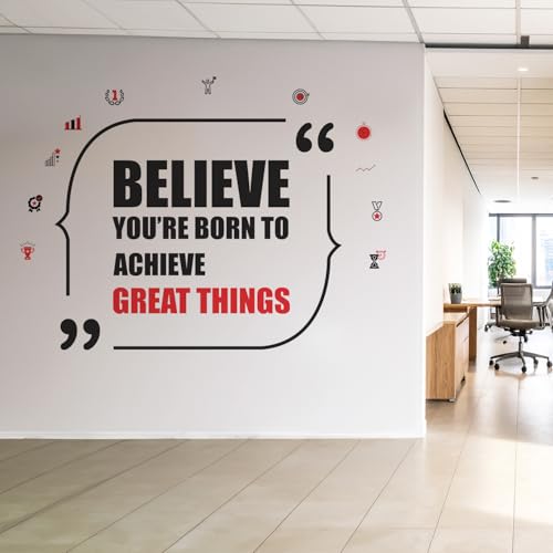 Image of StickMe 'Believe You are Born to Achieve Great Things Office Inspirational Motivational Quotes Wall Sticker' (Multi Colour, Vinyl,Self-Adhesive) (Standard Extra Large - 200 x 150 cm)