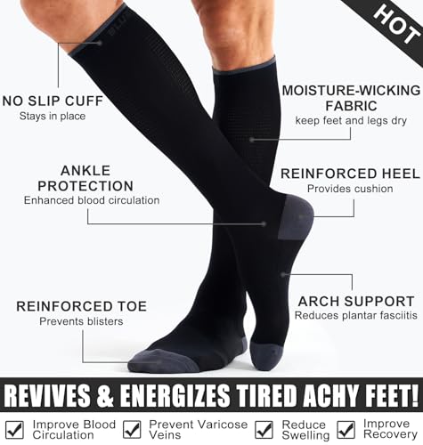 Image of Copper Compression Socks Women & Men Circulation(6 pairs) - Best for Running, Nursing, Hiking, Recovery & Flight Socks