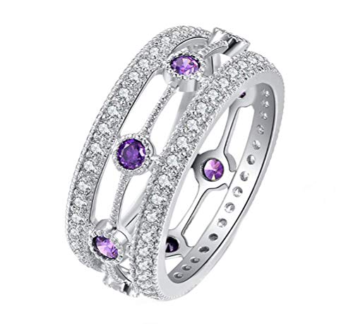 SumBonum 925 Sterling Silver Created Purple Amethyst Filled Triple Band Stacking Eternity Ring,Size 9