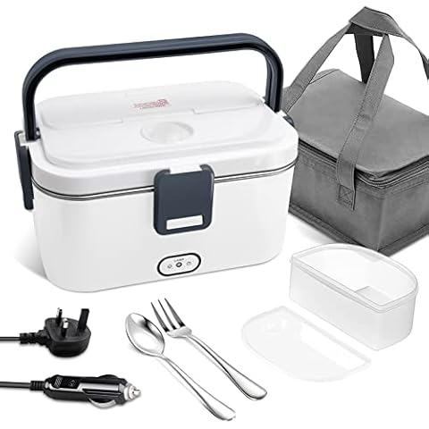 AUTOPkio 1.8L Electric Heated Lunch Box - 220V/ 24V/ 12V 3 in 1 Heatbox Food Heater Warmer with Bag and Detachable Stainless Steel Container for Truck, Car, Office (Grey) Cover