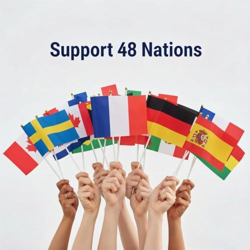 48 Drapeaux Coupe du Monde de Football 2026 avec Mât Blanc pour Déco