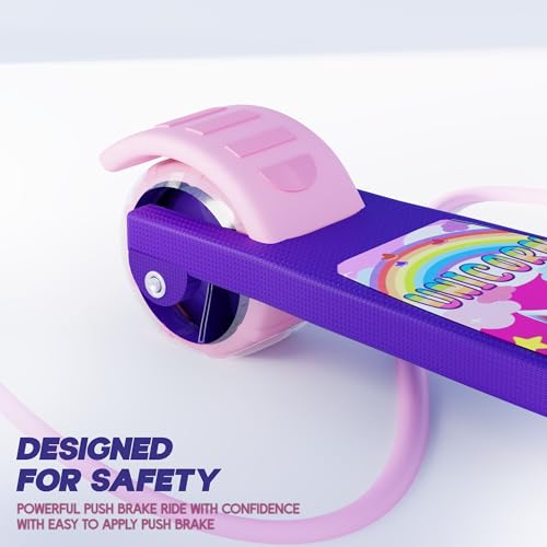 Image of Konex Kick Scooter for Kids (2+ Years) | 3 Broad Rubber Wheels for Smooth Ride | 4-Level Height Adjustable Handle | Foldable & Portable with Back Brake (Pink-Purple, LED)