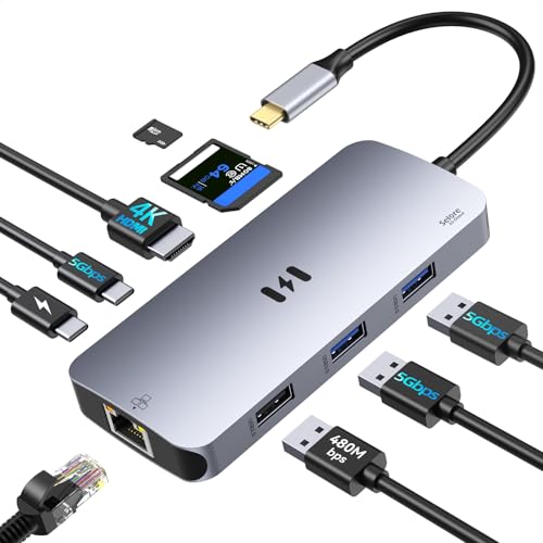 Image of USB C Adapters for MacBook Pro /Air, Selore 9 in 1 USB C Hub with 4K HDMI, 3 * 5Gbps USB 3.1 GEN1 Port, 1Gbps Ethernet, 100W PD, 1*USB 2.0 dongle for Dell, HP and More