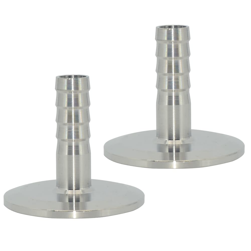 2 Pack OD 12MM 1/2" Hose Barb Adapter Fits Tri Clamp OD 50.5MM Ferrule,Sanitary Connector Pipe Fitting 316 Stainless Steel (1/2 inch)