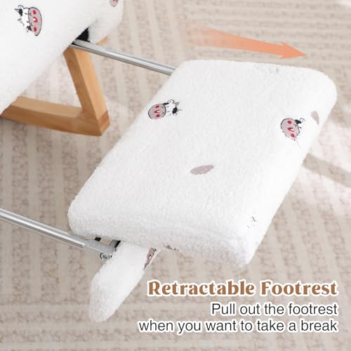Image of HCHAIRH Rocking Chair Nursery with Foot Rest, Nursing Rocking Chairs for Mom Breastfeeding, Teddy Rocker Glider Chair with High Backrest for Living Room, Bedroom, Cow Printed White