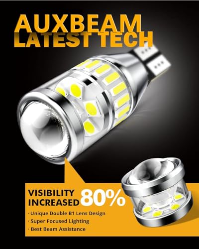 Image of Auxbeam 912 921 LED Reverse Light Bulbs, 400% Brighter Canbus Error Free | 4000 Lumens, 6500K White, 906 904 922 W16W T15 Compatible, with Double Projectors, 50,000 Hrs Lifespan, Plug & Play