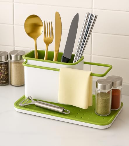 Image of Spoon Holder for Kitchen Counter Top | Foldable Utensil Stand for Kitchen with Napkin Hanger | ABS Plastic Cutlery Stand, Spoon Stand & Knife Holder for Kitchenuse