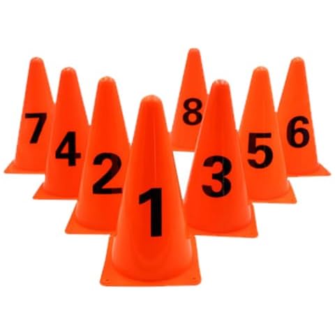 ASENVER 9 Inch Plastic Traffic Cones Sport Training Marker Cones 8 Pack Agility Sign Cones with Numbers Cover