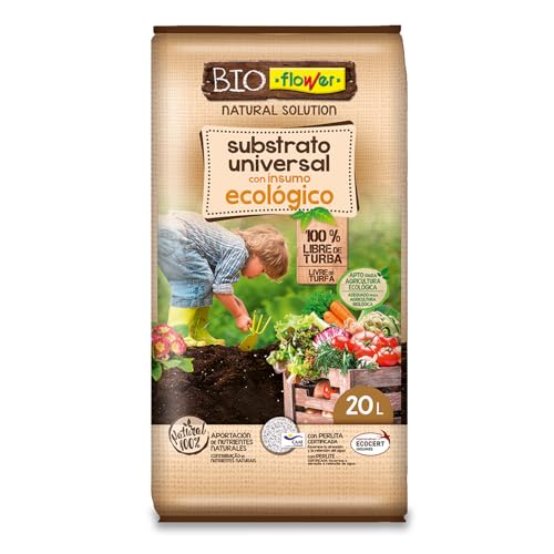 Flower - Sustrato Universal con Insumo Ecológico 20 L | Libre de Turbas | Composición Aireada y Drenante | para Interior, Exterior y Jardín | Agricultura Ecológica