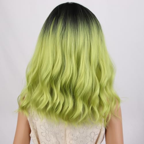 Image of PATTNIUM Kids Ombre Green Wig Child Girls Short Cury Bob Wig Black to Green Wig Matcha Green Wig Synthetic Wig wtih Wig Cap