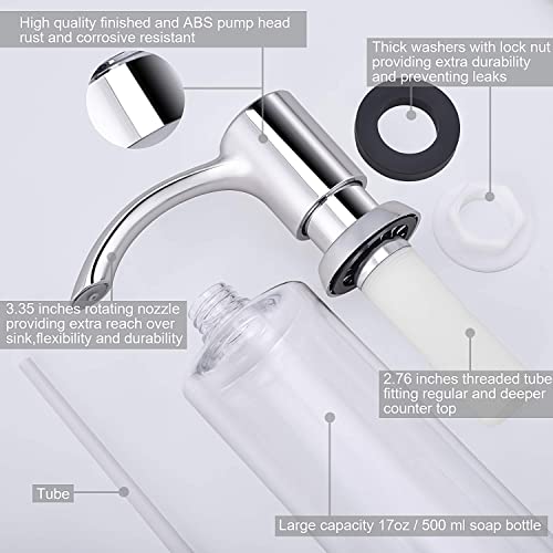 Kitchen Sink Soap Dispenser Built In For Counter Top With Large 17 Oz Liquid Soap Bottle (Chrome) #TOP3