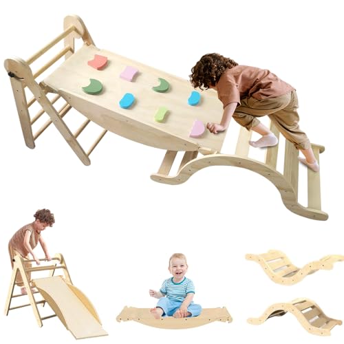 JARAGAR klettergerüst Indoor, 3 in 1 Faltbares Montessori Spielzeug Kletterdreieck, Indoor Klettergerüst Set mit Rampe und Bogen, Indoor Spielplatz Play Gym Geschenk für Kinder