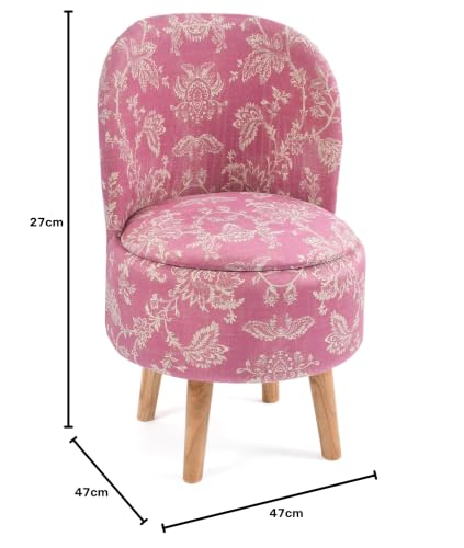 Image of NACIA Elegant Velvet Printed Ottoman Chair | Dressing Table Chair for Bedroom Makeup Room Decor | Modern Upholstered Ottoman with Wooden Legs for Living Room & Home (18x18x32 Inches, Pink)
