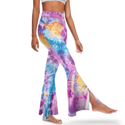 Suobstales Calça feminina flare para ioga com fendas laterais leggings de ioga cintura alta bootcut