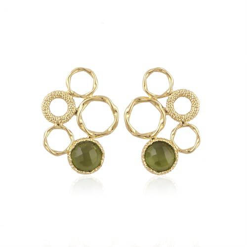 Multi-Gemstone Fancy Shape Stud Earrings – Moldavite, Green & Black Onyx, Dalmatian Jasper, Turquoise | Collet Setting | 18K Gold Plated | Butterfly Back Ear Post