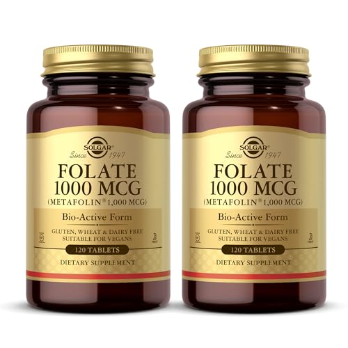 Solgar Folate 1000 mcg - 120 Tablets, 2 Pack - 1000 mcg Bio-Active Metafolin - Vegan, Gluten Free, Dairy Free, Kosher - 240 Total Servings - image 1