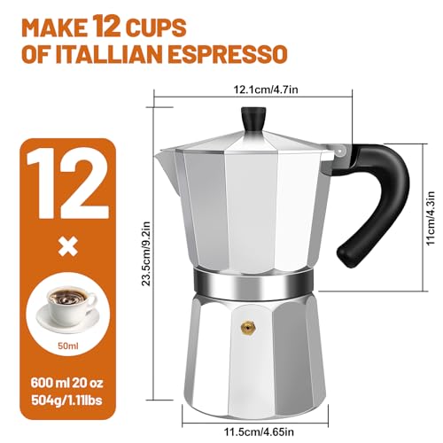 Image of 12 Cup Aluminum Espresso Stovetop Moka Pot Express Coffee Maker Percolator Italian Classic Mocha Coffee Machine for Italian and Cuban Cafe Brewing for Home & Camping 600ml 20oz