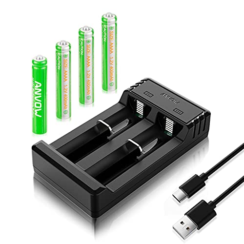 ANVOW Rechargeable AAAA Batteries for Surface Pen Active Stylus, Ni-MH 1.2V 400mAh, 4 Count Battery and Charger Included