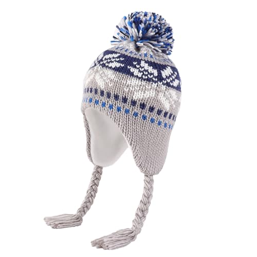 YAMEE Wintermütze Mädchen mit Ohrenklappen Warme,Bunte Strickmütze Mädchen mit Weich Polar Fleece Lining,Licht Baby Hat Klassische mit Bommel,Beanie Mädchen Hut für Outdoor-Aktivitäten Herbst Winter