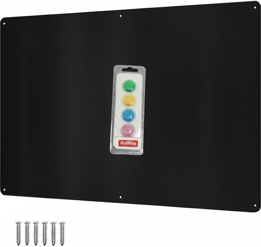 17.5inchX11.5inch Large Stainless Steel Plate for Magnets, 3M Adhesive Back, Mounting Screws, Ideal for Magnetic Shelf, Spice Holders, Colorful Magnets as a Gift. Mount Anywhere! (Black, 1 Pack)