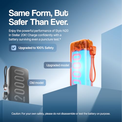 Image of Ambrane Semi Solid Battery Powerbank 20000mAh, New Battery Technology - Extremely Safe with Negligible Fire Risk, 22.5W Fast Charging - All Mobiles, iPhone, Samsung & Other Devices (Stellar 20,Orange)