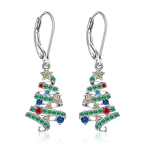 Christmas Earrings Christmas Tree Earrings for Women Dangle Drop S925 Sterling Silver Leverback Holiday X Mas Jewelry