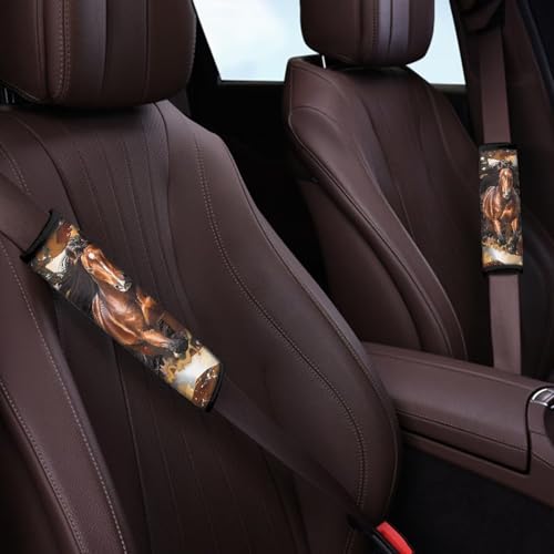 Image of AFPANQZ Brown Horse Seat Belt Pad Cover for Women Adults Kids Safety Seatbelt Pad Cushion Adjustable Comfortable Driving Schoolbag Straps Pads