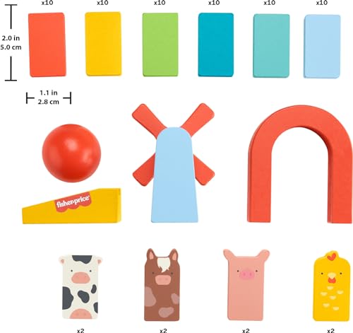 fisher-price wood preschool game domino run playset 72-piece wooden building set for kids ages 3 years