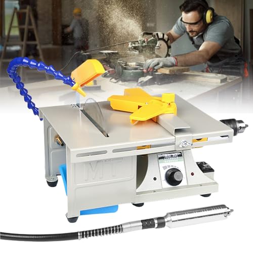 Máquina pulidora de roca con torno de banco de velocidad ajustable para moler, cortar y perforar, equipo lapidario de mesa con eje flexible y tubería de agua