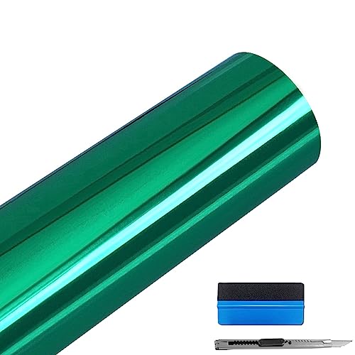 Image of LZLRUN 1FT x 5FT Chrome Mirror Vinyl Wrap Adhesive Car Sticker Decal Film (Green, 1.5FT x 5FT)