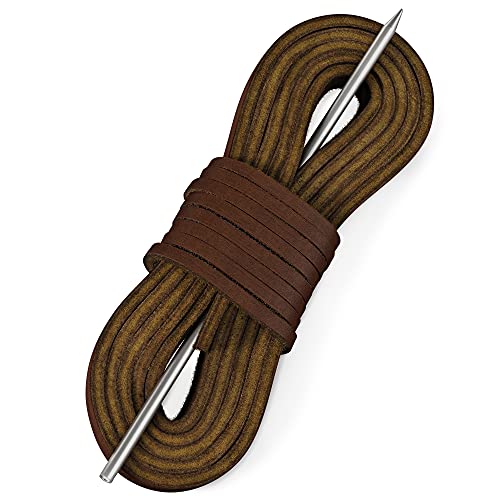 TOFL Leather Boat Shoe Lacing Kit | 45 inches | 1 Needle And 2 Strips [1 Pair] | Medium Brown