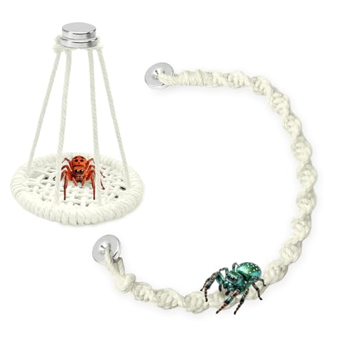 Jumping Spider Enclosure Accessories, 2PCs, Jumping Spider Bridge and Swing Platform, Natural Cotton Handmade Rope, Magnetic Mounting Jumping Spider Terrarium Decor