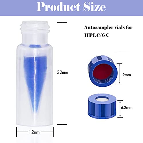 ALWSCI 0,3 mL Polypropylen-Autosamplerflaschen mit Blauem Schraubdeckel 9 mm, Weißes PTFE&rotes Silikon-Septen, 100 Stück Schraubdeckelflaschen mit 0,3 mL Verschmolzenen Einsätzen