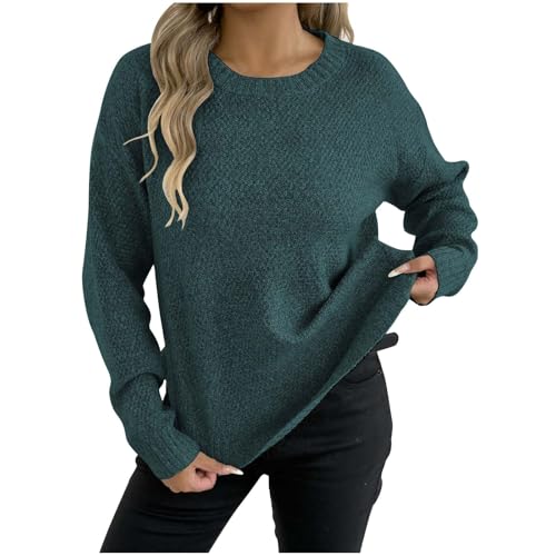 2025 Fall Winter Women Sweaters Lightweight Casual Long Sleeve Knit Sweater Crewneck Pullover Tops with Curved Hem