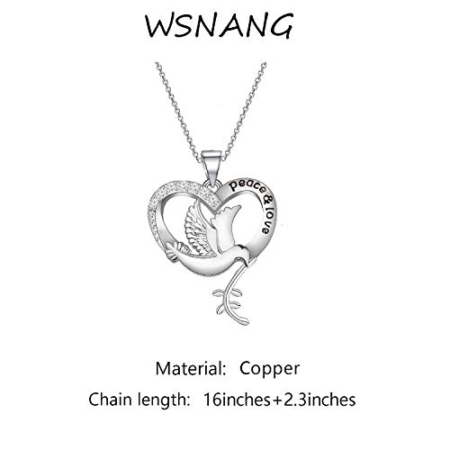 WSNANG White Dove Jewelry Peace And Love Necklace Dove In Heart Necklace Peace Statement Gift2