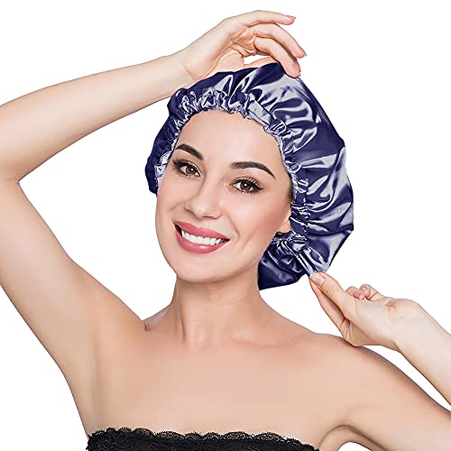 Image of Stain Bonnet Silk Sleep Cap Adjustable Satin Cap for Night Sleeping Hair Bonnet Reversible Double Layer