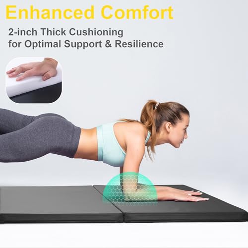 Image of VIWAT Gymnastics Mat 4'x10'x2 inch Floding Interlocking Gymnastics Mats with Carrying Handles Thick Gym Mat for Tumbling, MMA, Martial Arts, Gymnastics, Stretching, Core Workouts