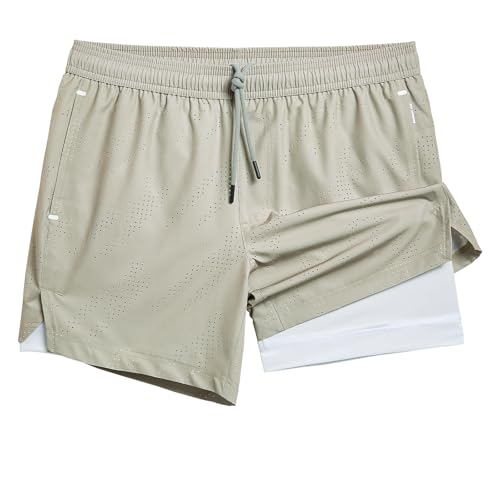 Image of maamgic Mens Running Shorts with Compression Liner 5 inch Quick Dry Workout Shorts Anti-Chafe Gym Shorts 2 in 1 Athletic Shorts
