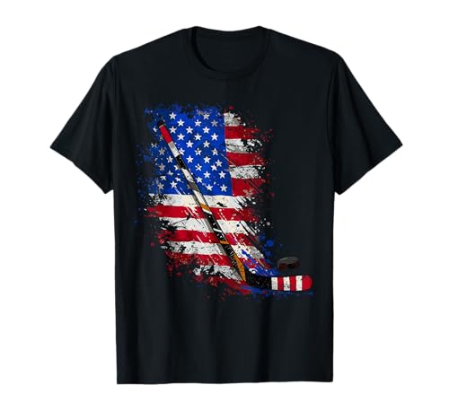 Hockey American Flag 4th of July T-Shirt