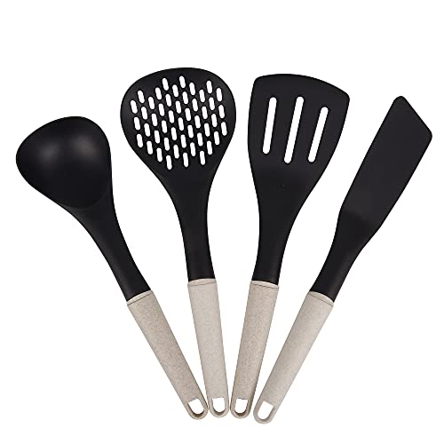BIRAMBEAU - Utensilios de Cocina - Juego de 4 utensilios - Fibra de Arroz y Nylon - Cucharón - Skimmer - Espátula - Pala - Ecoresponsable Cover