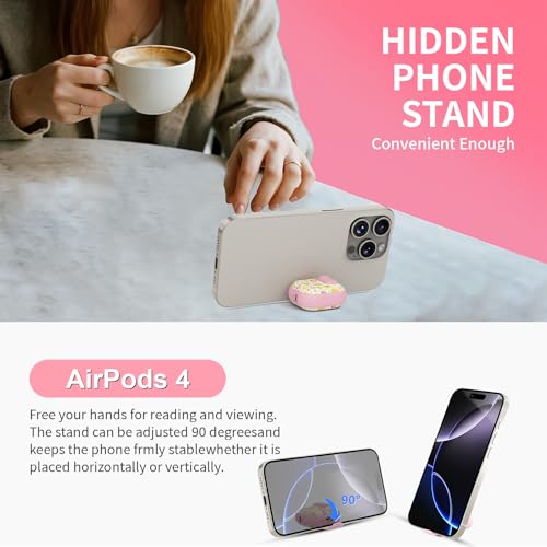 Image of for AirPods 4 Case with Safty Lock & Phone Stand,Cute Floral Pattern Style