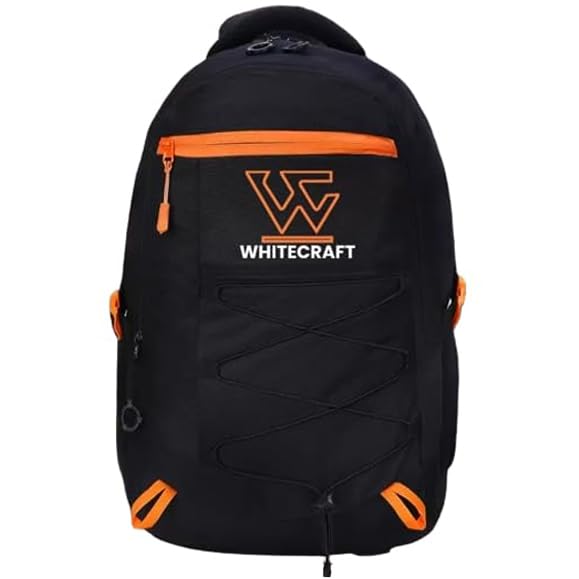 WHITECRAFT 48-liter Waterproof Unisex Backpack with Three Compartments | Fits Up to 16-17 inch Laptop Bag | Ideal for travel/College/Casual Daypack (Black Orange) (B0CT4YRC17) Amazon Price History, Amazon Price Tracker