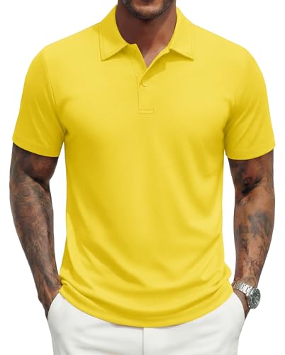 MAGNIVIT Mens Golf Shirt Moisture Wicking Quick-Dry Short Sleeve Summer Casual Polo Shirts for Men Yellow