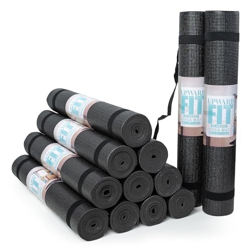 12-Pack Classic Yoga Mat With Carrying Strap, 68" x 24" Non Slip Exercise Mat, 4mm Thick Gym Mat, Bulk Non Toxic Yoga Mats for Home Workout, Schools, Classroom, and Studios
