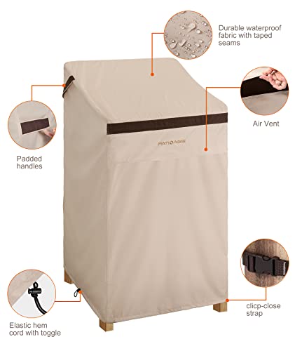 Patioasis Outdoor Bar Stool Chair Covers 48'' High Waterproof Windproof Patio Highback Dining Chair Covers 2 Pack 26''W X 28''D X 48''H Beige Tall Lawn Furniture Covers For Chairs #TOP3