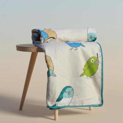 Image of LORETO - A QUALITY LINEN BRAND 100% Cambric Cotton Double Dohar 88 x 90 Inches, 3-Layer AC Blanket with Soft Cotton Flannel Filling, Summer Quilt, Reversible, Multicolor Birds on Soft Beige